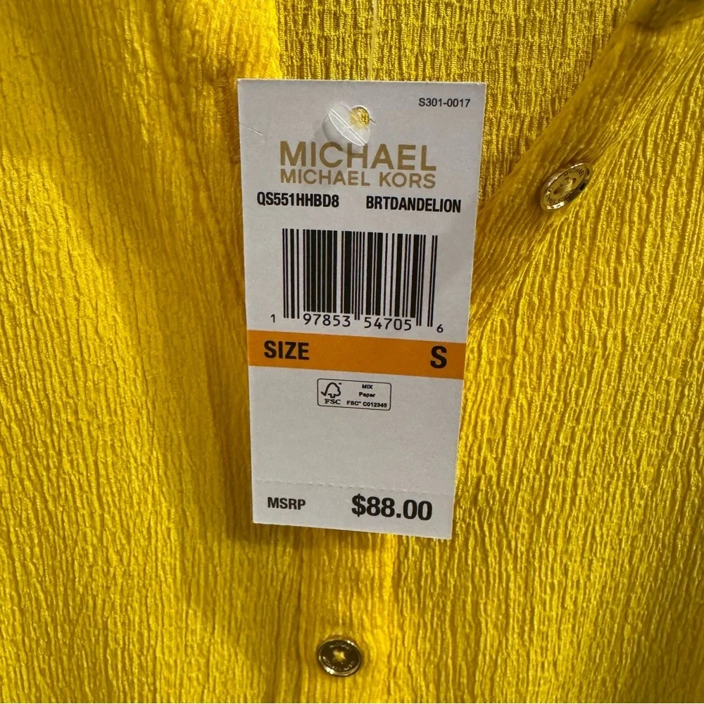 NWT Michael Kors Bright Dandelion Crinkled Fabric Blouse Size S / P
